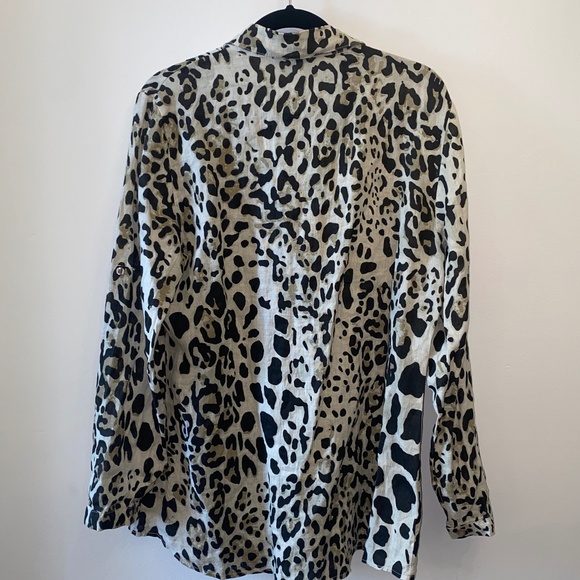 100% Linen Made in Italy Animal Print long sleeve tunic blouse - Picture 5 of 7